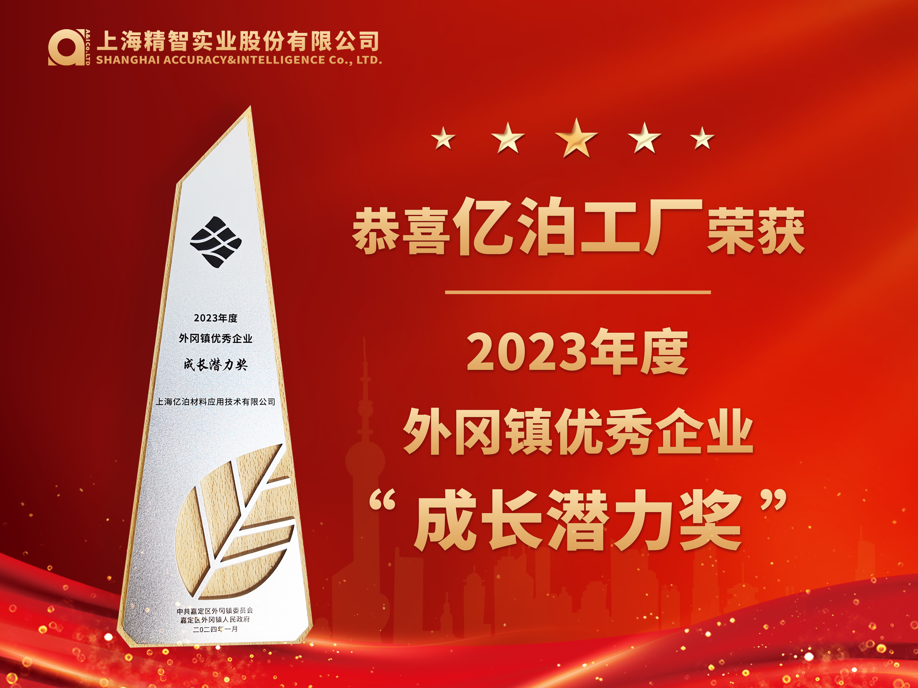 【喜訊】億泊工(gōng)廠(chǎng)榮獲外(wài)岡鎮優秀企業(yè)成長(cháng)潛力獎